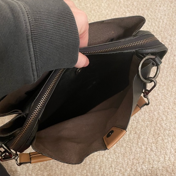 Nicole Miller Black Purse with Brown Handle and Zip Top with Multiple Pockets - Picture 8 of 10